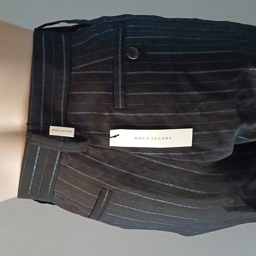 🔥🔥🔥Marc Jacobs black metallic pinstripe crop flat front chinos 8 NWT - Picture 15 of 16